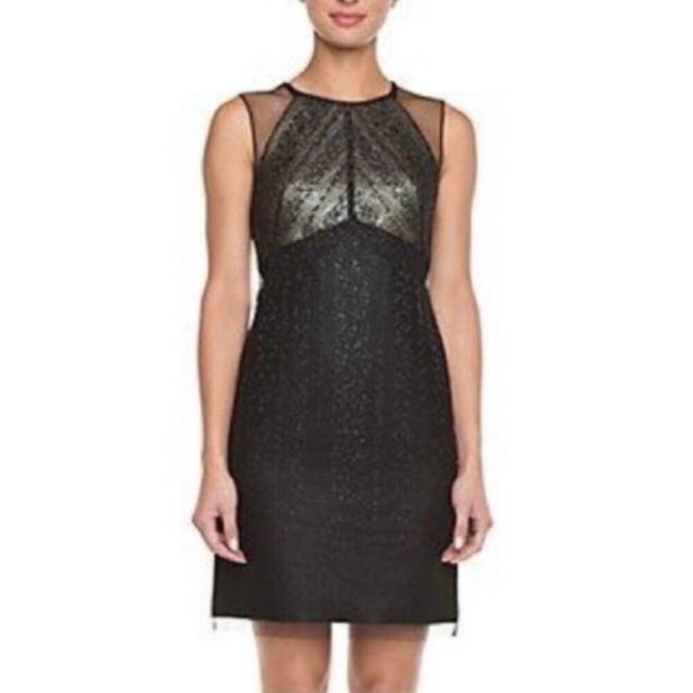 Phoebe Couture Sparkly Metallic Sheer Embellished Mesh Sleeveless Dress Size 6